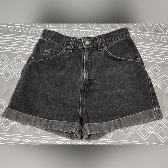 Levi's Pants - Levis Vintage Orange Tag High Waisted Cuffed Black Denim Shorts Size 7